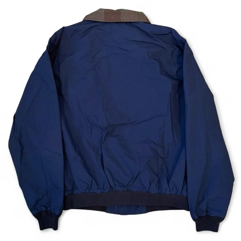 Vintage LL Bean Plaid Lined Navy Blue Bomber Jacket Men's Medium Outdoors 90s